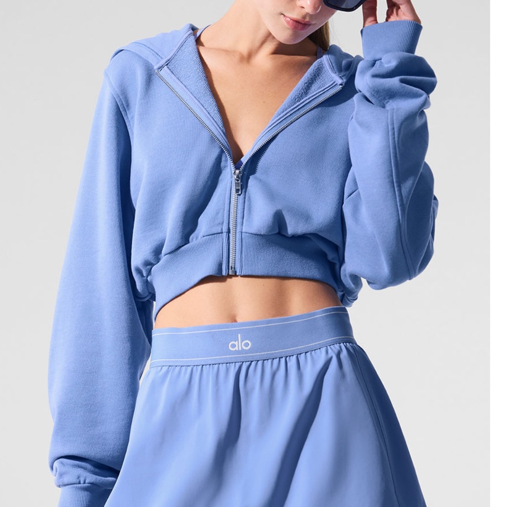 ALO Yoga Cropped Zip Hoodie in Periwinkle Blue